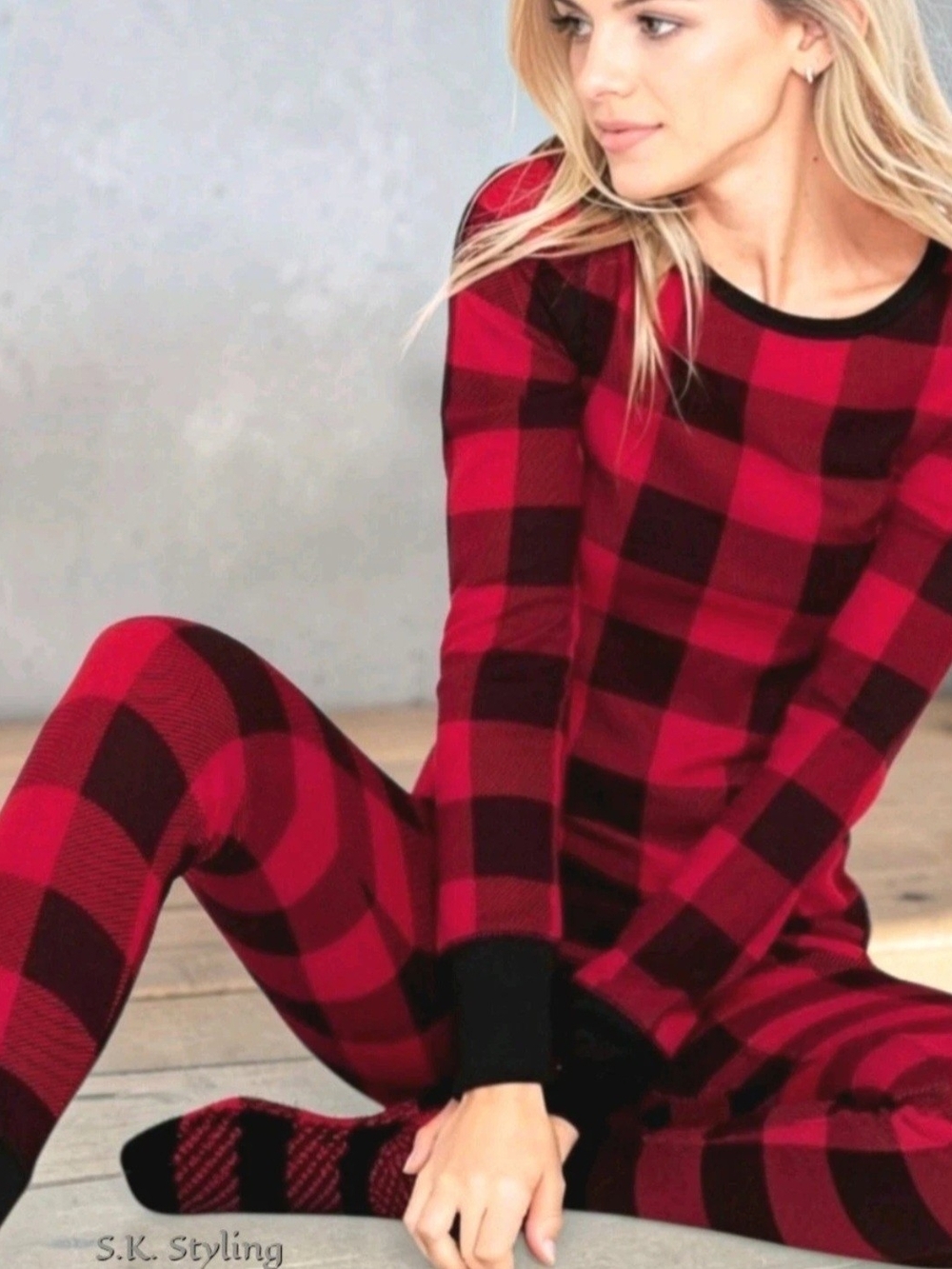Old Navy 2pc Set Red & Black Buffalo Plaid Waffle Knit Top/Leggings Pant Small